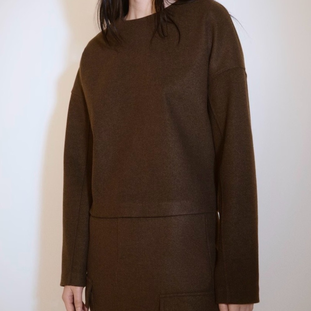 Mango Brown Straight Fit Fleece Sweatershirt - S
